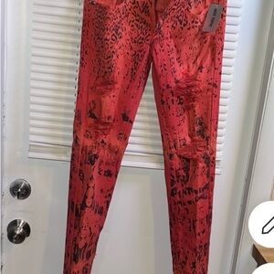 Machine Red and Black Animal Print Skinny Pants